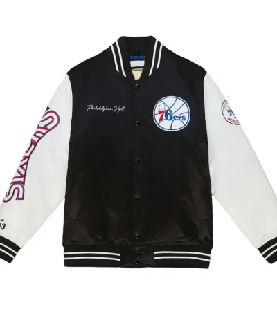 Team Origins Philadelphia 76ers Black/White Varsity Satin Jacket