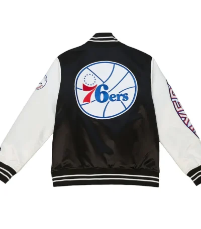 Team Origins Philadelphia 76ers Black/White Varsity Satin Jacket