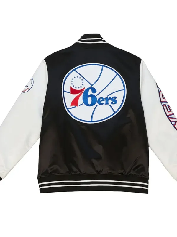 Team Origins Philadelphia 76ers Black/White Varsity Satin Jacket
