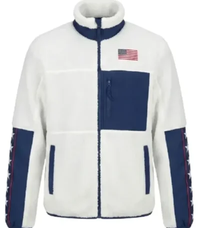 Team USA White and Blue Sherpa Jacket