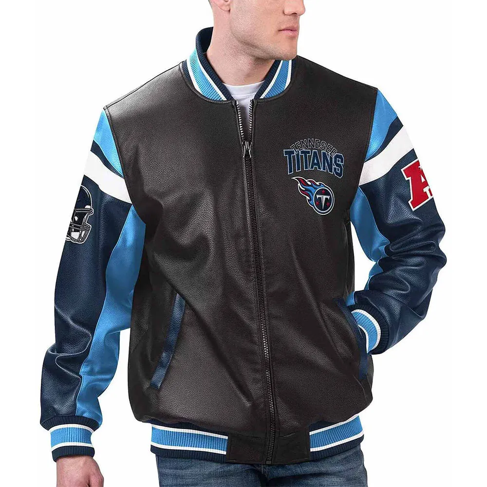 Tennessee Titans Black Varsity Full-Zip Leather Jacket Tennessee Titans Black Varsity Full-Zip Leather Jacket