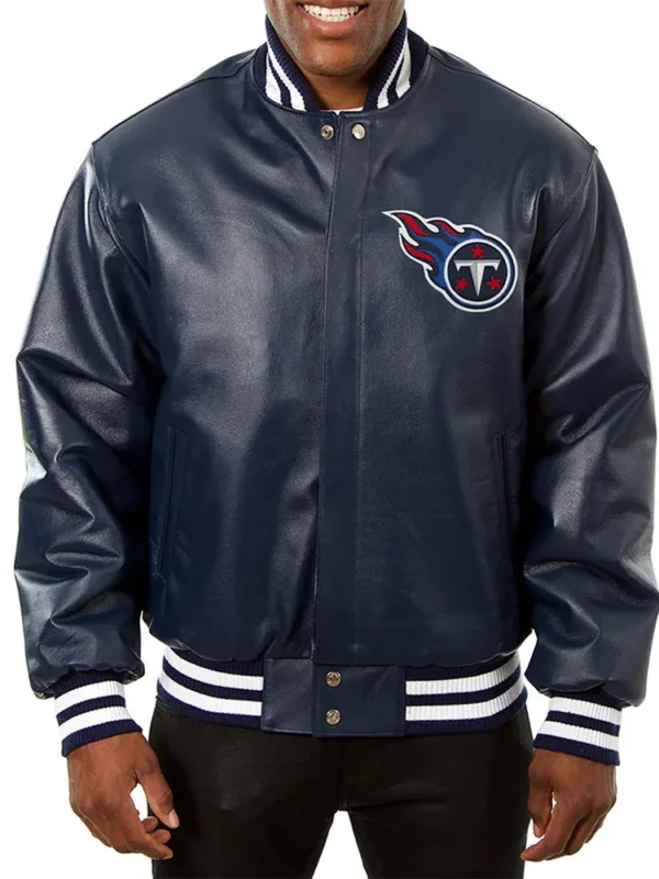 Tennessee Titans Navy Blue Varsity Leather Jacket