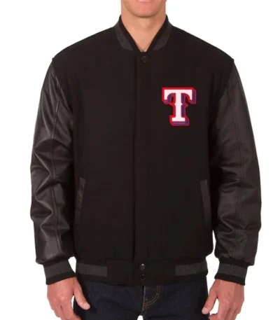 Texas Rangers Black Varsity Wool/Leather Jacket