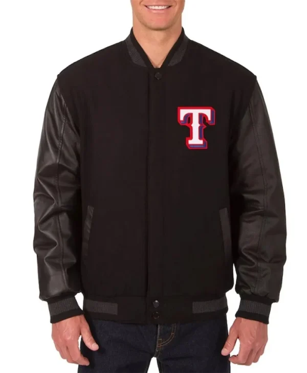 Texas Rangers Black Varsity Wool/Leather Jacket