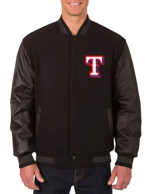 Texas Rangers Black Varsity Wool/Leather Jacket