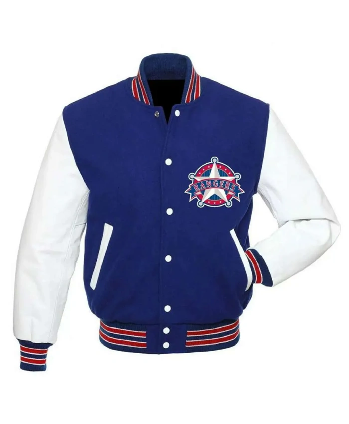 Texas Rangers Blue and White Varsity Jacket Texas Rangers Blue and White Varsity Jacket