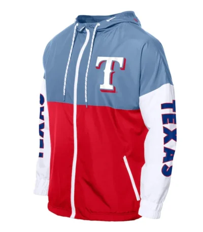 Texas Rangers Color Block Red-Light Blue Hoodie Windbreaker