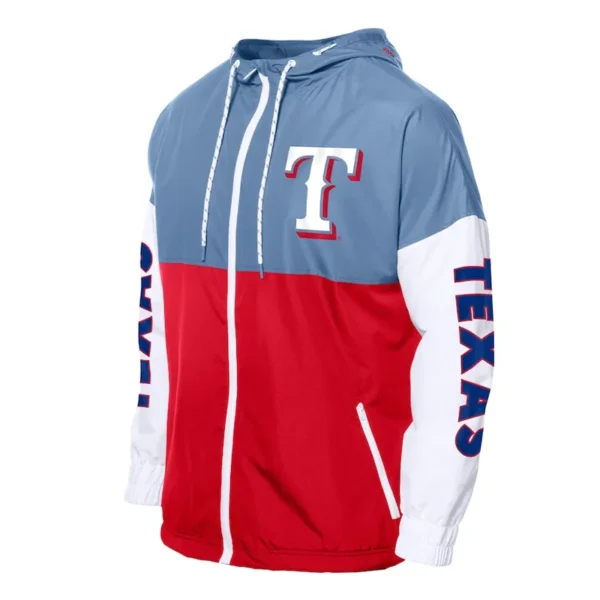 Texas Rangers Color Block Red-Light Blue Hoodie Windbreaker