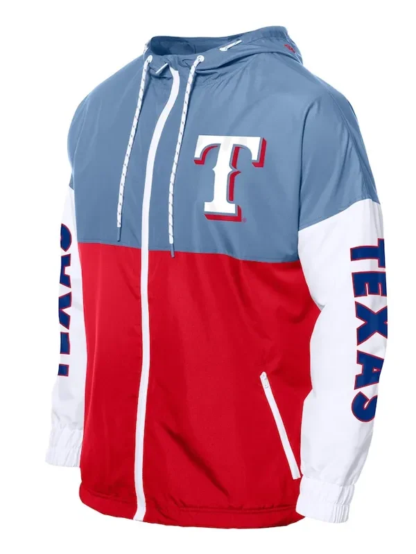 Texas Rangers Color Block Red-Light Blue Hoodie Windbreaker
