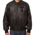 Texas Rangers Leather Black Varsity Jacket