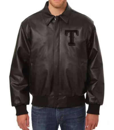 Texas Rangers Leather Black Varsity Jacket
