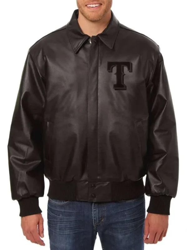 Texas Rangers Leather Black Varsity Jacket