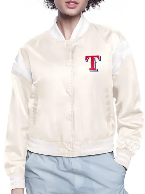 Printed Logo Texas Rangers Varsity Satin Jacket