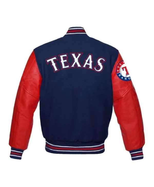 Texas Rangers Red and Blue Wool/Leather Varsity Jacket