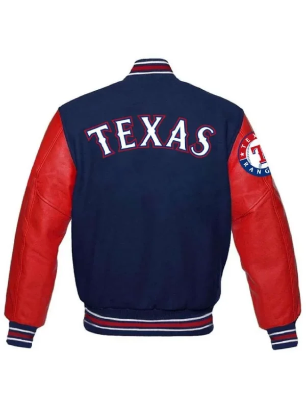 Texas Rangers Red and Blue Wool/Leather Varsity Jacket