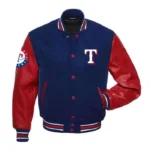 Texas Rangers Red and Blue Wool/Leather Varsity Jacket