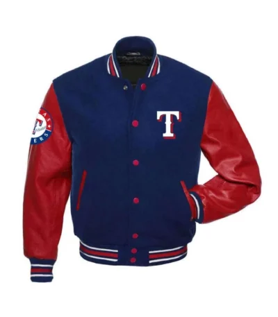 Texas Rangers Red and Blue Wool/Leather Varsity Jacket