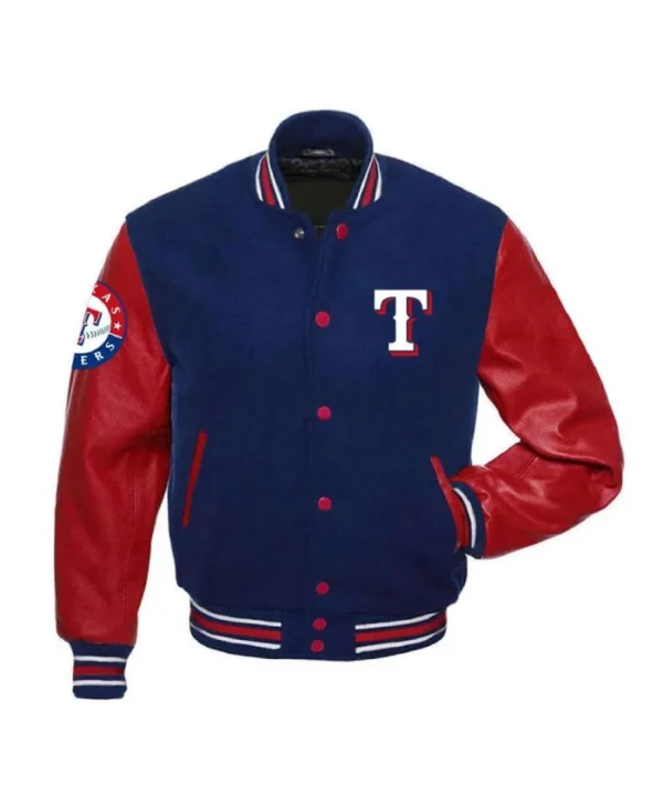 Texas Rangers Red and Blue Wool/Leather Varsity Jacket