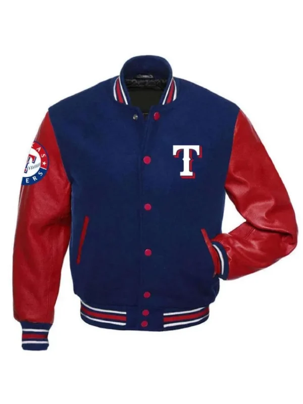Texas Rangers Red and Blue Wool/Leather Varsity Jacket