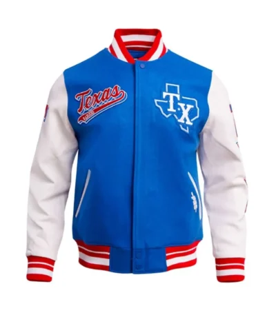 Texas Rangers Script Tail Classic Rib Varsity Jacket