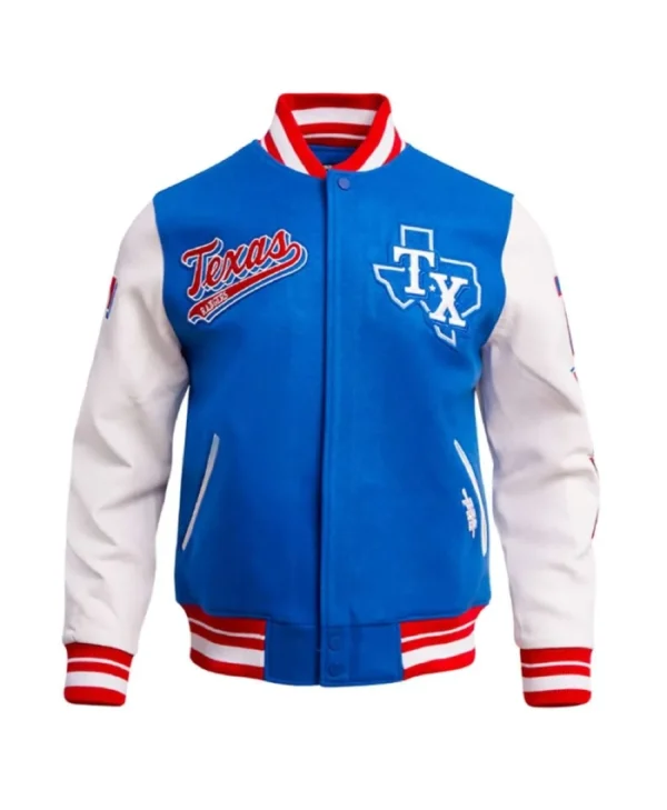 Texas Rangers Script Tail Classic Rib Varsity Jacket