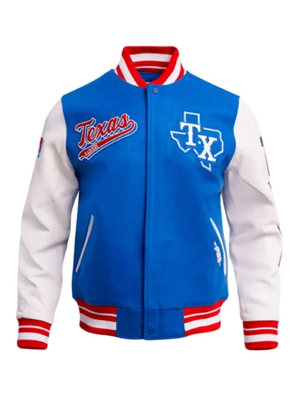 Texas Rangers Script Tail Classic Rib Varsity Jacket