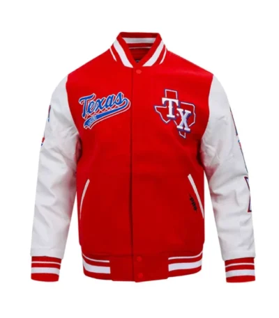 Texas Rangers Script Tail Classic Rib Varsity Jacket