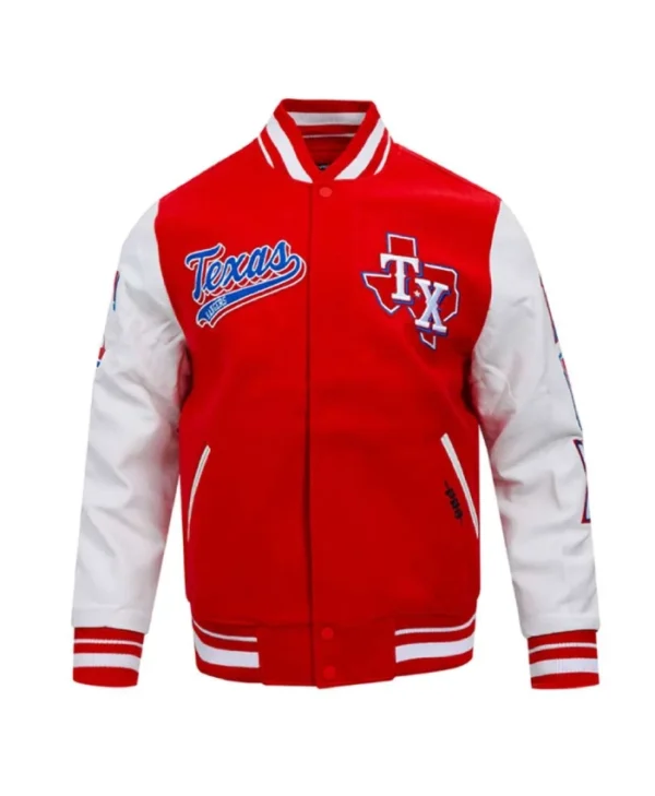 Texas Rangers Script Tail Classic Rib Varsity Jacket