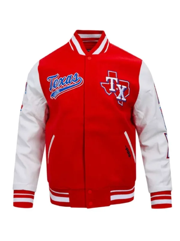 Texas Rangers Script Tail Classic Rib Varsity Jacket