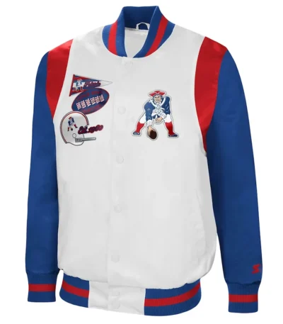 The All-American New England Patriots White-Royal Satin Jacket