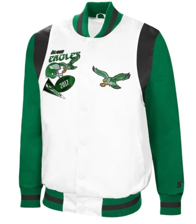The All-american Retro Philadelphia Eagles White kelly Green Satin Jacket