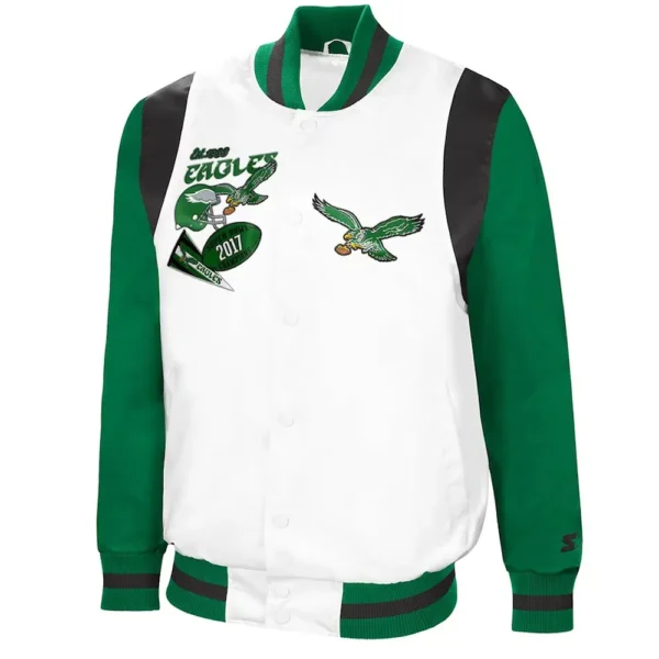 The All-american Retro Philadelphia Eagles White kelly Green Satin Jacket