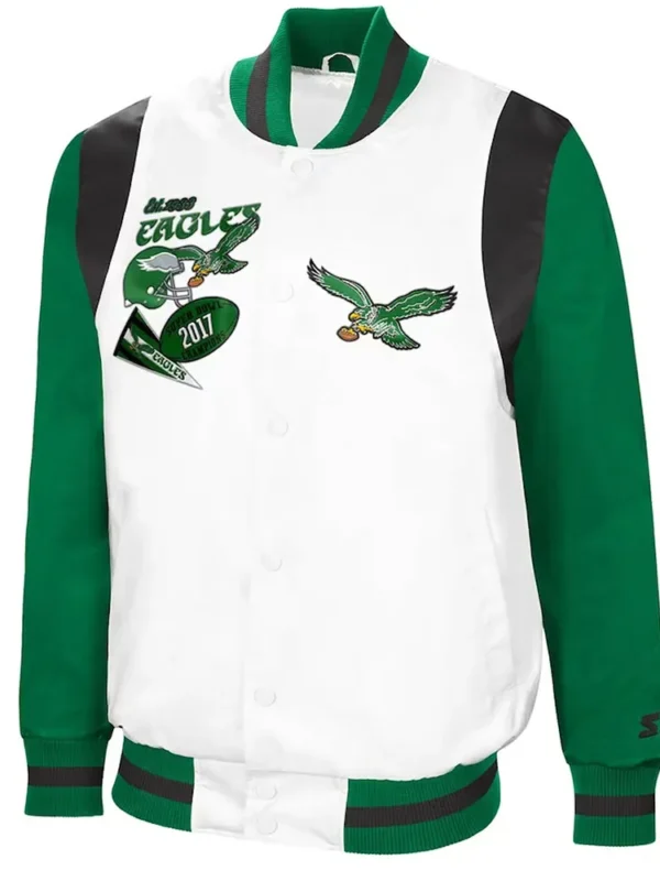 The All-american Retro Philadelphia Eagles White kelly Green Satin Jacket