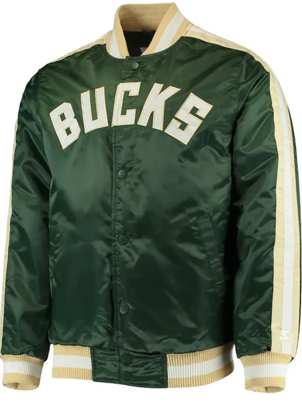 The Offensive Milwaukee Bucks Varsity Green Satin Jacket