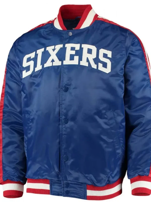 The Offensive Philadelphia 76ers Varsity Royal Blue Satin Full-Snap Jacket