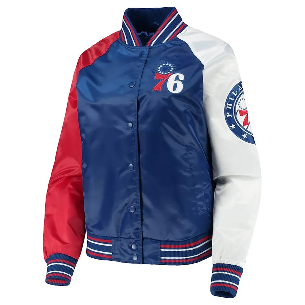 The Prospect Philadelphia 76ers Royal/Red Satin Jacket The Prospect Philadelphia 76ers Royal/Red Satin Jacket