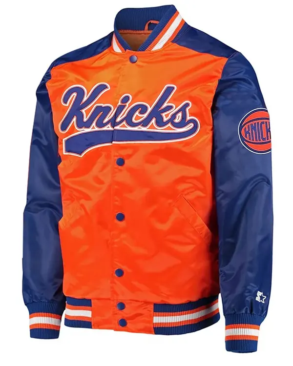 The Tradition Ii Team Ny Knicks Orange And Blue Satin Jacket