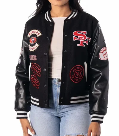 The Wild Collective San Francisco 49ers Black Varsity Jacket