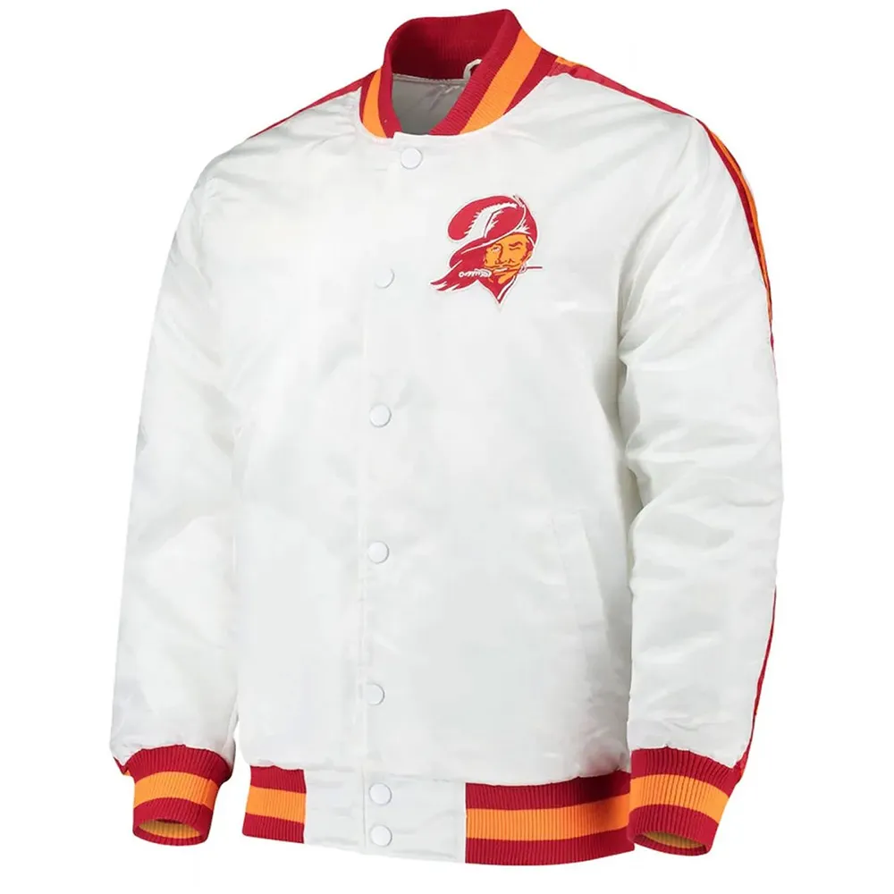 Throwback D-Line Tampa Bay Buccaneers White Satin Jacket Throwback D-Line Tampa Bay Buccaneers White Satin Jacket