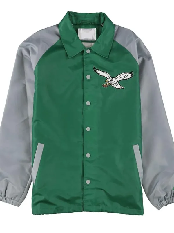 Throwback Logo Philadelphia Eagles Green And Gray Jacket