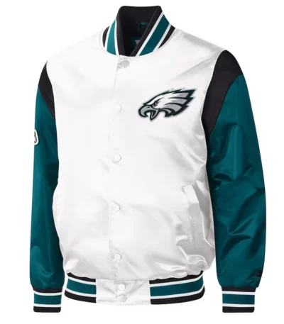 Throwback Warm Up Pitch Philadelphia Eagles Varsity Satin Jacket