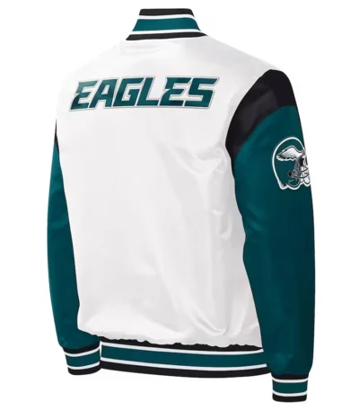 Throwback Warm Up Pitch Philadelphia Eagles Varsity Satin Jacket