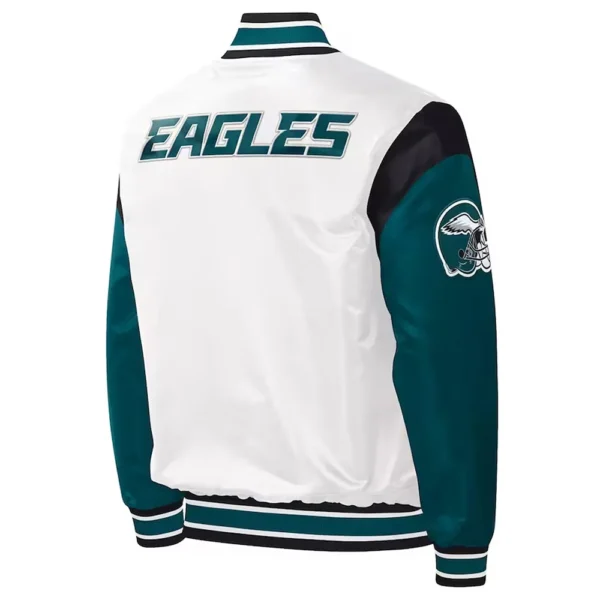 Throwback Warm Up Pitch Philadelphia Eagles Varsity Satin Jacket