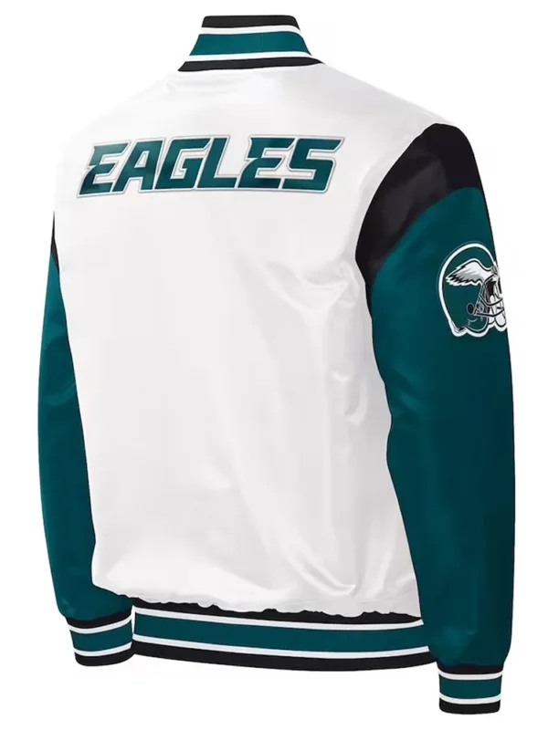 Throwback Warm Up Pitch Philadelphia Eagles Varsity Satin Jacket