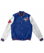 Toronto Blue Jays Blue and White Wool/Leather Varsity Jacket