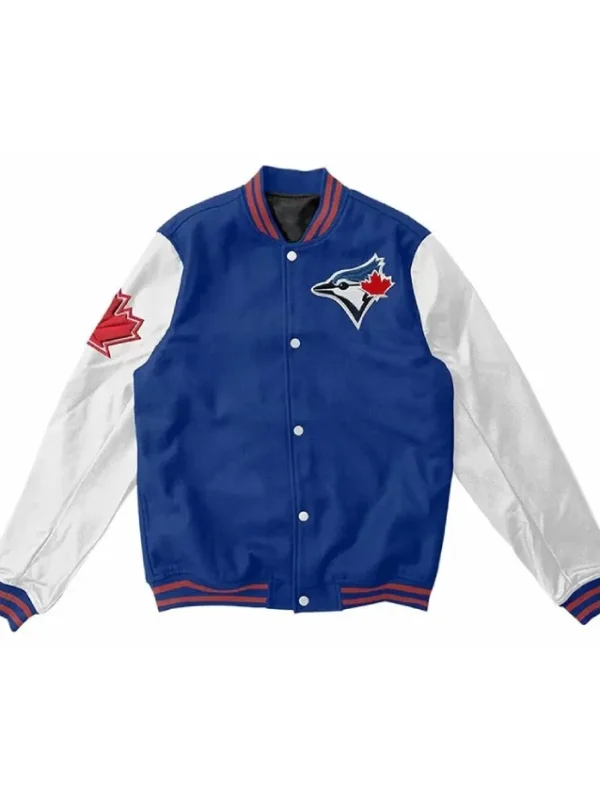 Toronto Blue Jays Blue and White Wool/Leather Varsity Jacket