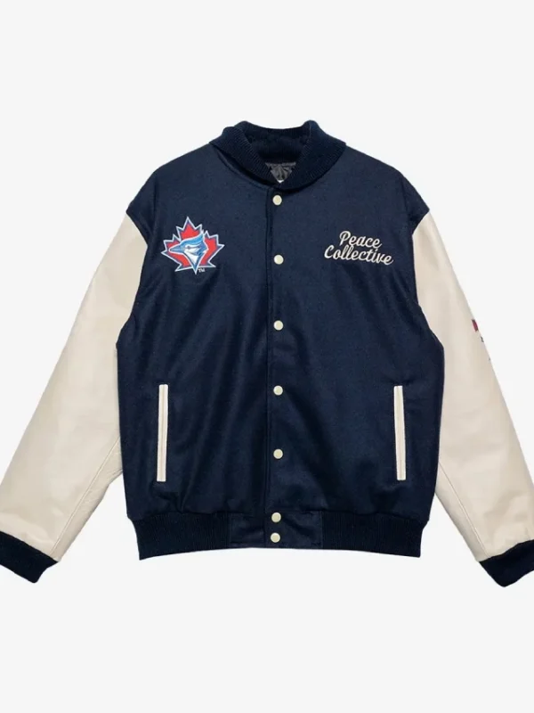 Toronto Blue Jays Patch Navy and Cream Letterman Jacket