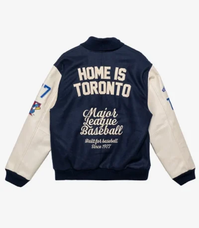 Toronto Blue Jays Patch Navy and Cream Letterman Jacket