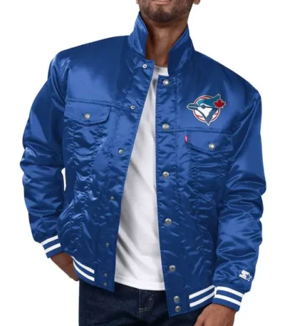 Toronto Blue Jays Royal Tab Trucker Satin Jacket