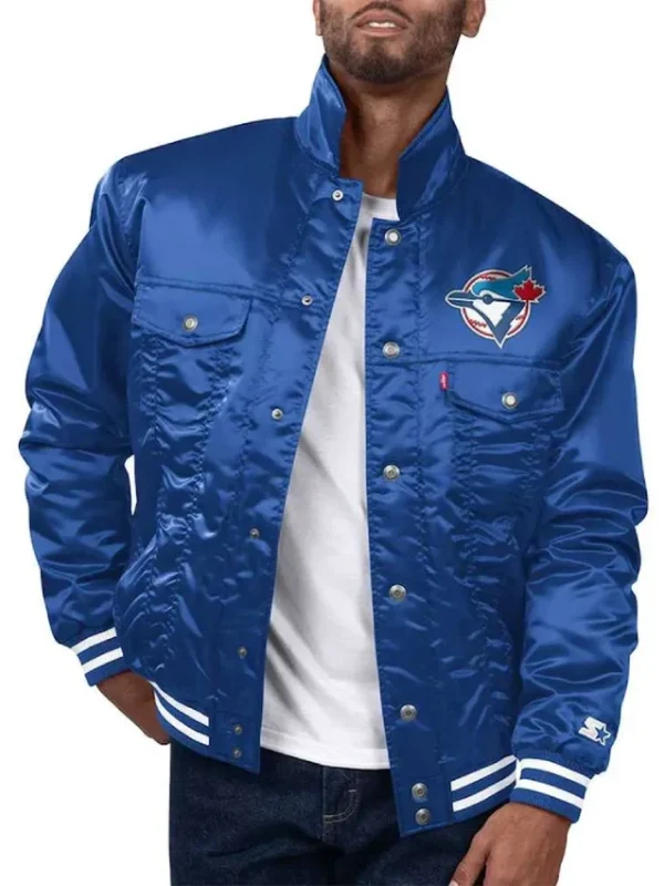 Toronto Blue Jays Royal Tab Trucker Satin Jacket